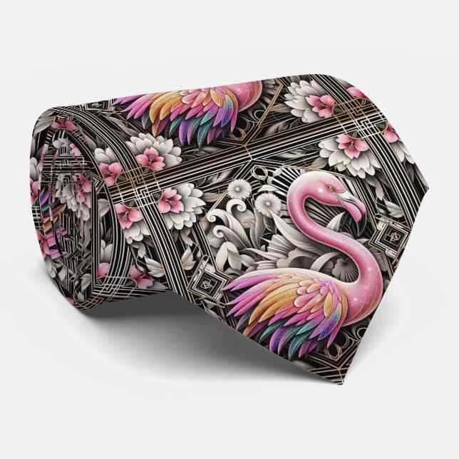 Retro-Art Deco Rosa Flamingos Krawatte (Gerollt)