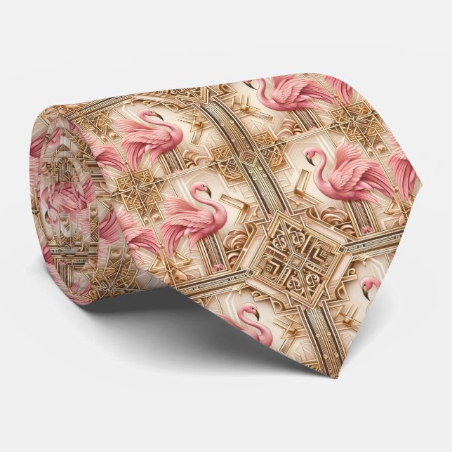 Retro-Art Deco Rosa Flamingos Krawatte (Gerollt)