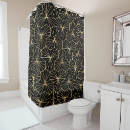 Retro-Art Deco Schwarz Gold geometrisches Muster Duschvorhang