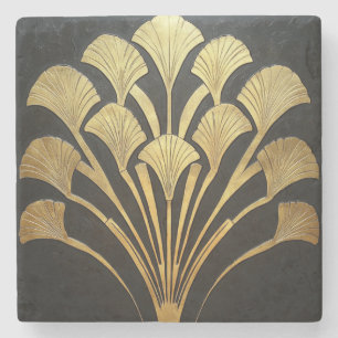 Retro-Art Deco Schwarz Gold Hieroglyphen Pflanze Steinuntersetzer