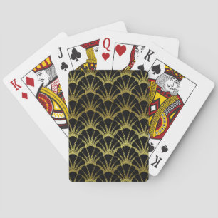 Retro-Art-Deco-Schwarz / Gold-Muschel-Schuppen-Mus Spielkarten
