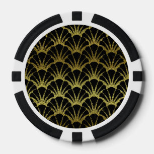 Retro Art Deco Schwarz / Gold Muschel Skalierung M Pokerchips