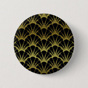 Retro-Art Deco Schwarz / Gold-Schuppen-Muster Button