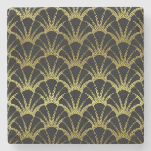 Retro-Art-Deco-Schwarz / Gold-Schuppen-Muster Steinuntersetzer