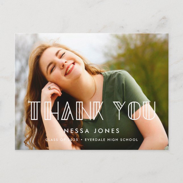 Retro Art Deko Abschluss Vielen Dank Foto Postkarte (Vorderseite)