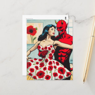 Retro Art Devil mit Ballet Dancer Mohnanzug Postkarte