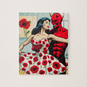 Retro Art Devil mit Ballet Dancer Mohnanzug Puzzle