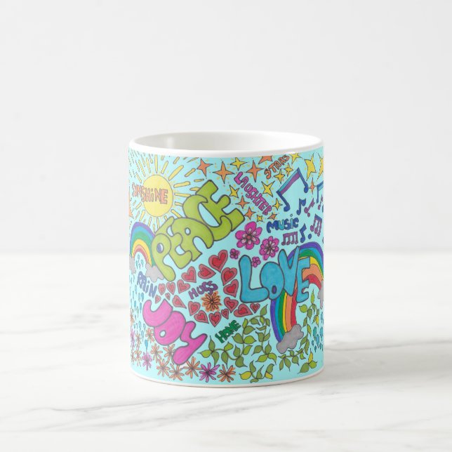Retro Art. Friede, Liebe, Joy. Stil der 60er Kaffeetasse (Mittel)