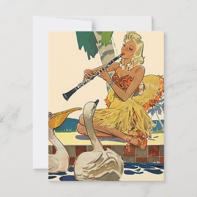 Retro Art Luau Pool-Party-Gras-Rock-Einladung Einladung (Vorderseite)