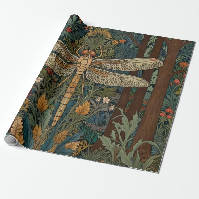 Retro Art Nouveau Dragonfly boho chic Geschenkpapier (Ungerollt)
