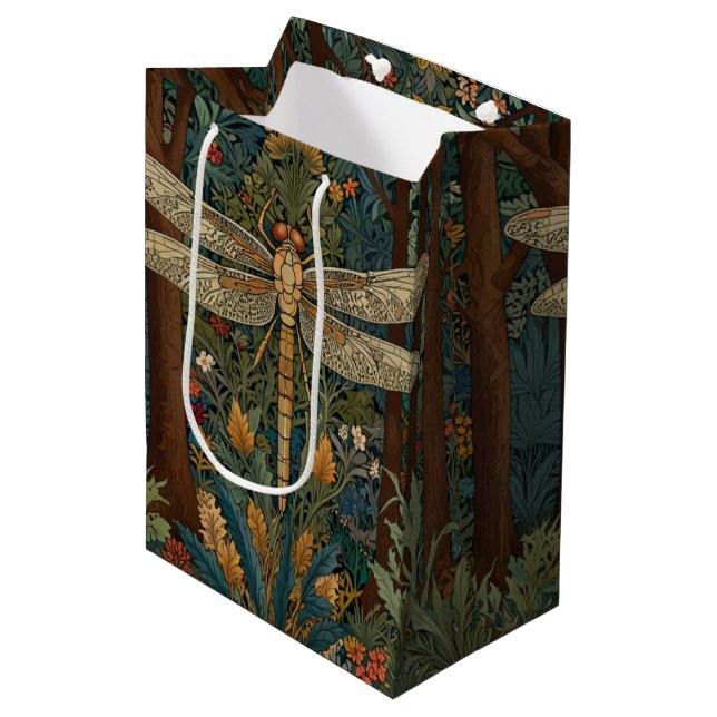 Retro Art Nouveau Dragonfly boho chic Mittlere Geschenktüte (Vorderseite Schrägansicht)