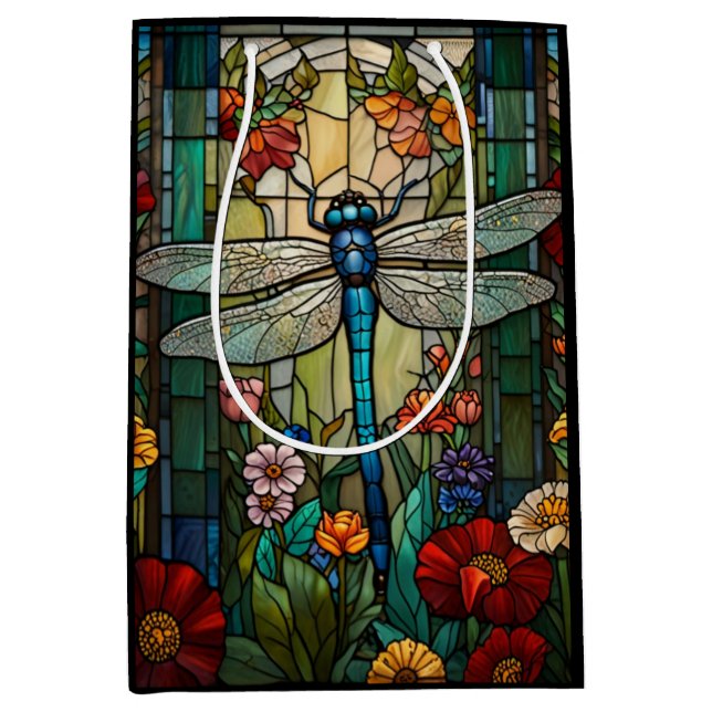 Retro Art Nouveau Dragonfly boho chic Mittlere Geschenktüte (Vorderseite)