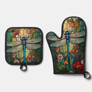 Retro Art Nouveau Dragonfly boho chic Ofenhandschuh & Topflappen-Set
