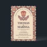 Retro Art Nouveau Floral Wedding Invitation QR Einladung<br><div class="desc">Elevate your celebration with this elegant wedding invitation that fuses the charm of Art Nouveau style with a Mid-Century Modern geometric pattern. The design features a central botanical illustration framed in a sophisticated arch, complemented by a QR code on the back for easy access to your event details. Total Customization:...</div>