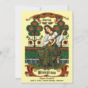 Retro-Art-Nouveau-Frau mit Gitarre Musikfestival Einladung