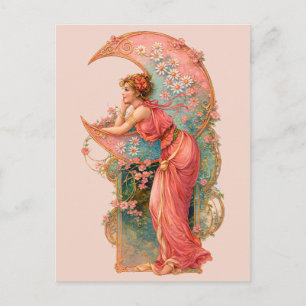 Retro-Art Nouveau-Frau und Halbmond Postkarte