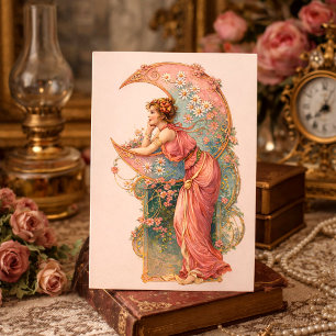 Retro-Art Nouveau-Frau und Halbmond Postkarte