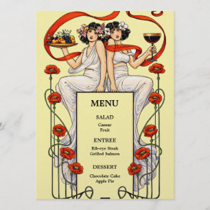 Retro-Art Nouveau Hochzeitsmenü für zwei Frauen Menükarte