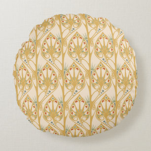 Retro Art Nouveau Illustrationsmuster Rundes Kissen