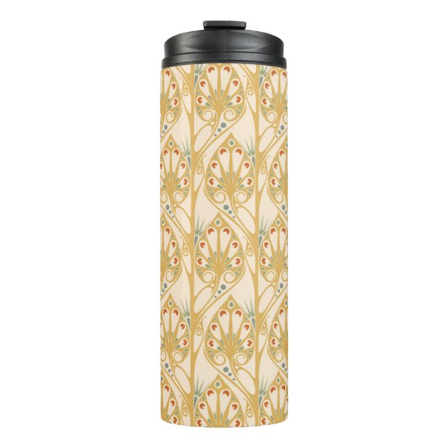 Retro Art Nouveau Illustrationsmuster Thermosbecher (Vorderseite)