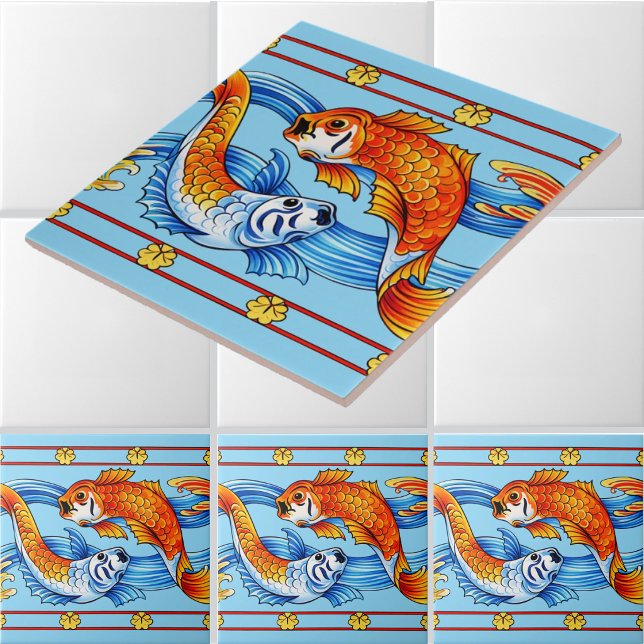 Retro-Art Nouveau-Koi-Fisch-Fries-Muster Fliese (Von Creator hochgeladen)