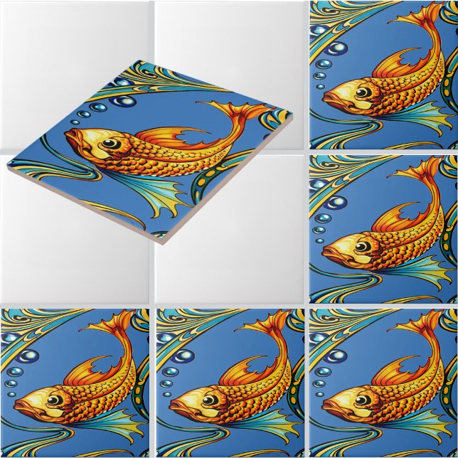Retro-Art Nouveau Koi-Fisch-Muster Fliese (Von Creator hochgeladen)