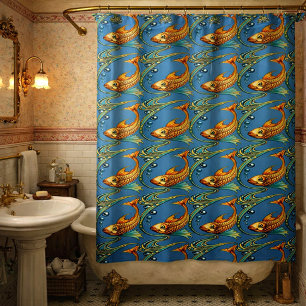 Retro-Art-Nouveau-Koi-Fischmuster Duschvorhang