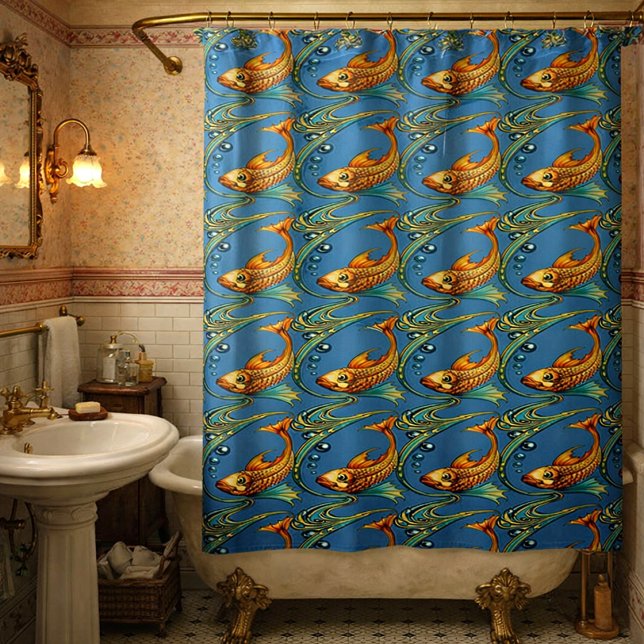 Retro-Art-Nouveau-Koi-Fischmuster Duschvorhang (Von Creator hochgeladen)