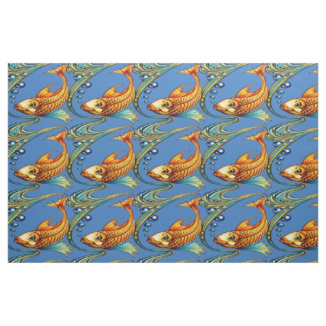 Retro Art Nouveau Koi Fish Pattern Stoff (Fat Quarter (45,7 x 55,9 cm))