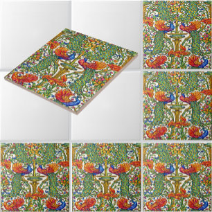Retro-Art Nouveau Pfauen & Obst von Walter Crane Fliese