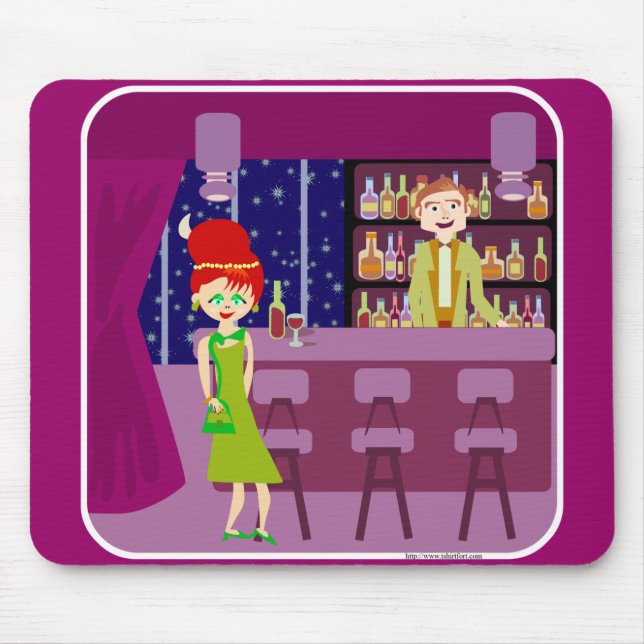 Retro Art Romantik Bar Fun New Orleans Cartoon Mousepad (Vorne)