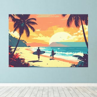 Retro-Art-Surfer am Strand Leinwanddruck
