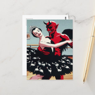 Retro-Art-Teufel mit Balletttänzerin-Schwan-Kleid Postkarte