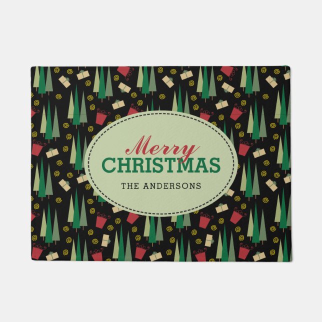 Retro Art-Weihnachtsmuster, personalisiert Fußmatte (Vorderseite)