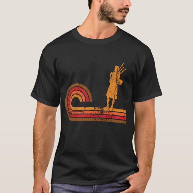 Retro Artbagpipes-Silhouette-Musik T-Shirt (Vorderseite)