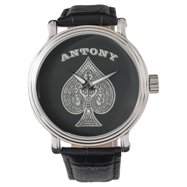 Retro Artistic Poker Ace of Spades Personalisiert Armbanduhr (Vorderseite)