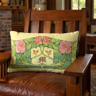 Retro Arts & Crafts oder Craftsman Blumenfries Lendenkissen