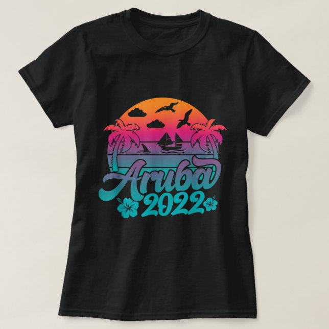 Retro Aruba Beach 2022 Aruba Familienurlaub Aruba T-Shirt (Design vorne)