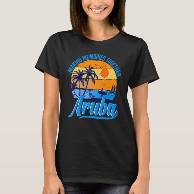 Retro Aruba Caribe Palm Tree Beach Sommerferien T-Shirt (Vorderseite)