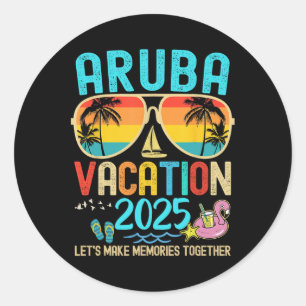 Retro Aruba Urlaub 2025 Matching Family Friends Runder Aufkleber