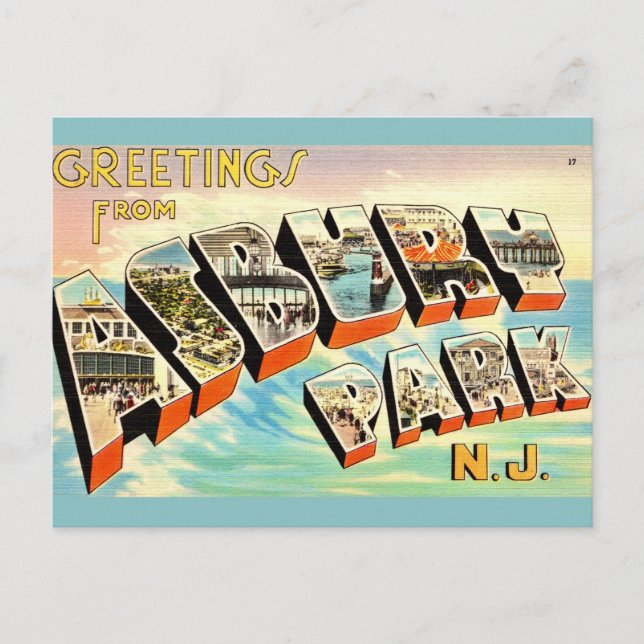 Retro Asbury Park NJ Postcard Postkarte (Vorderseite)