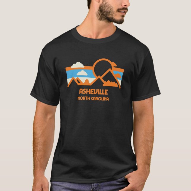 Retro Asheville North Carolina Mountain Range Sonn T-Shirt (Vorderseite)