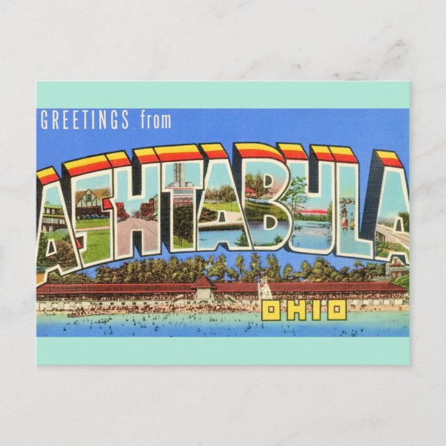 Retro Ashtabula Ohio Greeting  Postkarte (Vorderseite)