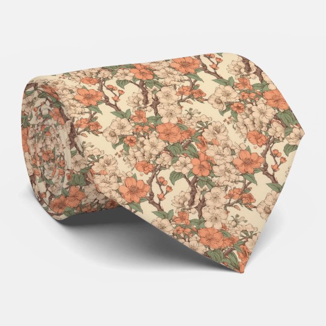 Retro Asian floral Garden Neck Tie Krawatte (Gerollt)