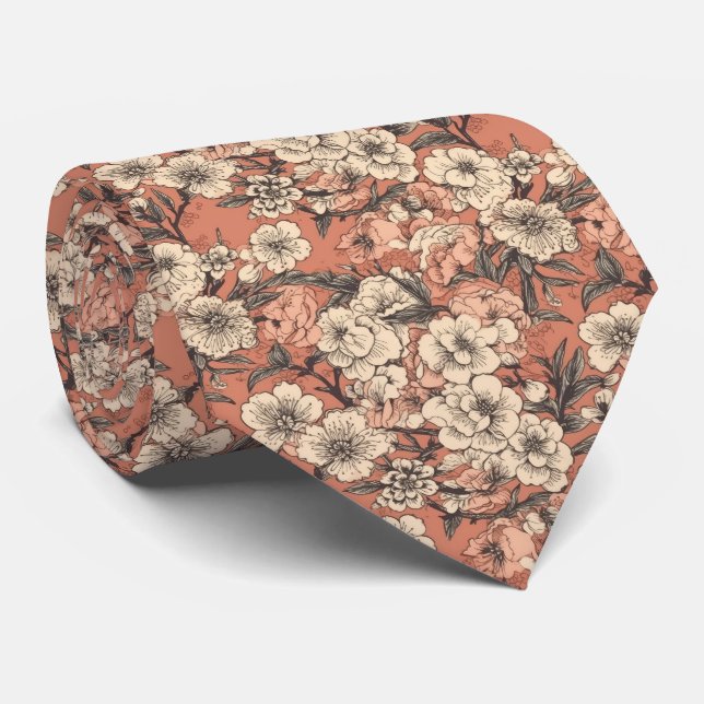 Retro Asian floral Garden Neck Tie Krawatte (Gerollt)