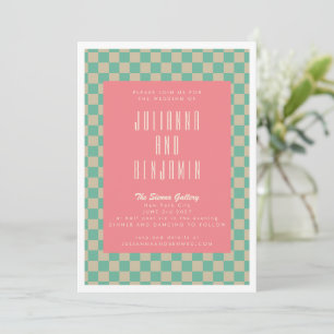Retro-Ästhetik Schachbrett-Muster Mint Rosa Hochze Einladung