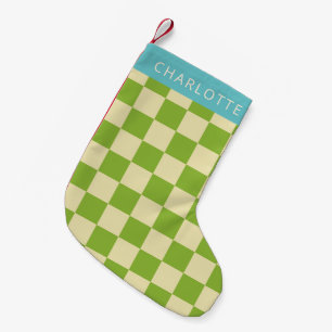 Retro-Ästhetik-Schachbrettmuster Grün Personalisie Kleiner Weihnachtsstrumpf
