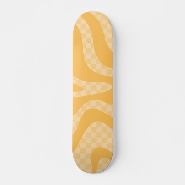 Retro Ästhetik Swirl Karo Senf Gelb Skateboard (Vorne)