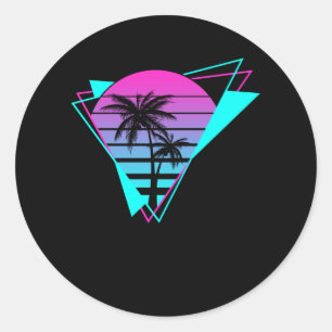 Retro-Ästhetik Vaporwave Geometrische Palmen Runder Aufkleber
