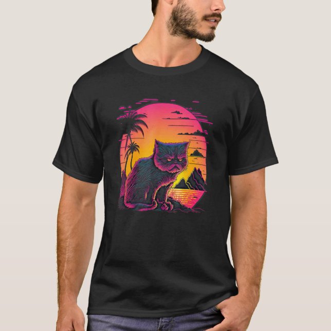 Retro-Ästhetik wütende Katze T-Shirt (Vorderseite)